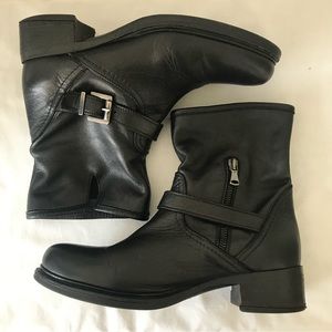 Stella Malori Black Leather Biker-Style Boots Sz 9